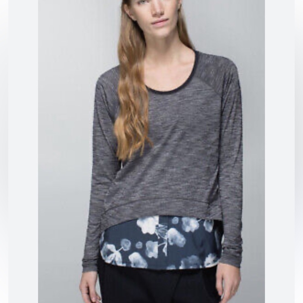 Lululemon Layered Long Sleeve Tee Heathered Black Inky Floral 26229